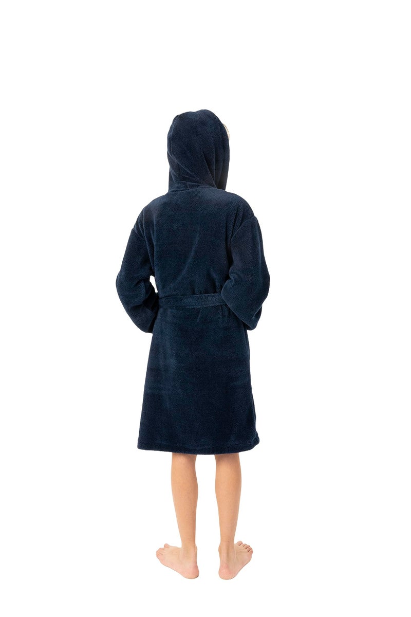 BC BARE COTTON Kids Microfiber Fleece Hooded Robe - Boys - Navy Blue - Large - Image 3